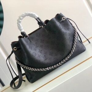 LV Luxury Black Leather Top-Handle Satchel - Designer Monogram